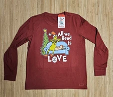 NEW Life Is Good GRINCH ALL WE NEED IS LOVE Women's Large LG T-Shirt NWT Xmas