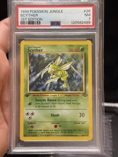 PSA 7 1999 Pokemon 1st Edition Jungle Scyther #26 Non Holo