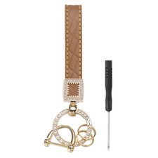 Leather Car Keychains, Microfiber Leather Bling Wristlet Keychain, Brown
