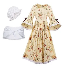  Colonial Girls Dress Prairie Pioneer Costume 100% Cotton (5 14 Years Yellow
