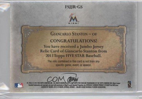 Camiseta deportiva Topps Five Star Jumbo 2013 reliquia naranja/15 Giancarlo Stanton #FSJJR-GS - Imagen 2 de 3