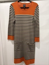 Jessica Howard Long Sleeve Striped Sweater Orange Brown Dress w/ Pockets, Size S