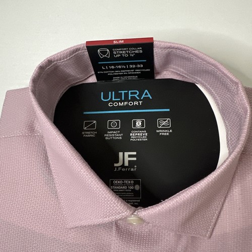 J Ferrar Ultra Comfort Dress Shirt, Large, 16-16.5 32-33 Slim Fit, Pink Dobby - Picture 2 of 3