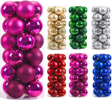 24Ct Rose Red Christmas Ball - 1.18 Inch Shatterproof Christmas Tree Decoration