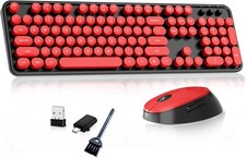 Wireless Keyboard and Mouse, Retro Typewriter Keyboard with Round Keycaps, Fu...
