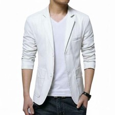Men's Genuine Lambskin Leather Blazer Jacket Slim Fit Two Button Stylish Coat