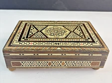 Vintage Sanyo Handmade Marquetry Inlay Wooden MUSIC Jewelry Trinket Box WORKS