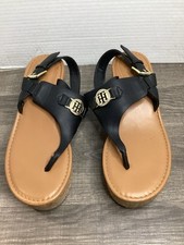 Tommy Hilfiger Sandalias Tanga Negras Mujer Talla 8.5 Alto Suelas Corcho Logo Viela