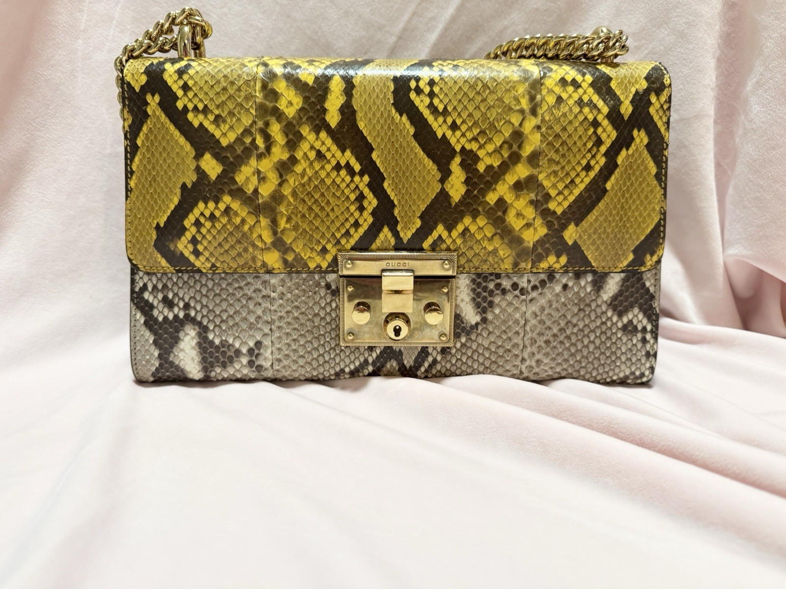 Gucci Handbag, Python Leather With Gold Chain - image 1