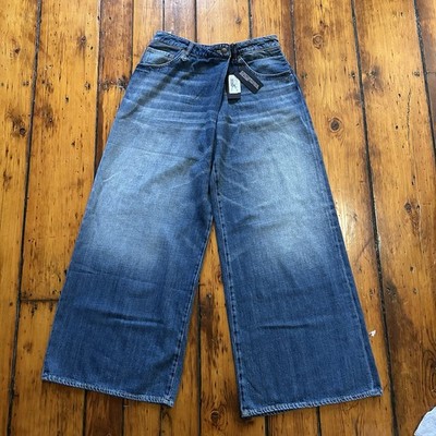 R13 Nico Wrap Jeans 26 Blue Light Faded Washed Denim Asymmetric Wide Leg PS26
