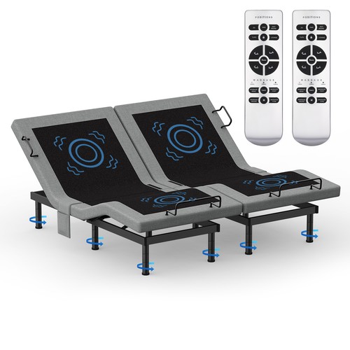 Used Split King Adjustable Electric Bed Frame Base 4 Stress Massage Remote USB