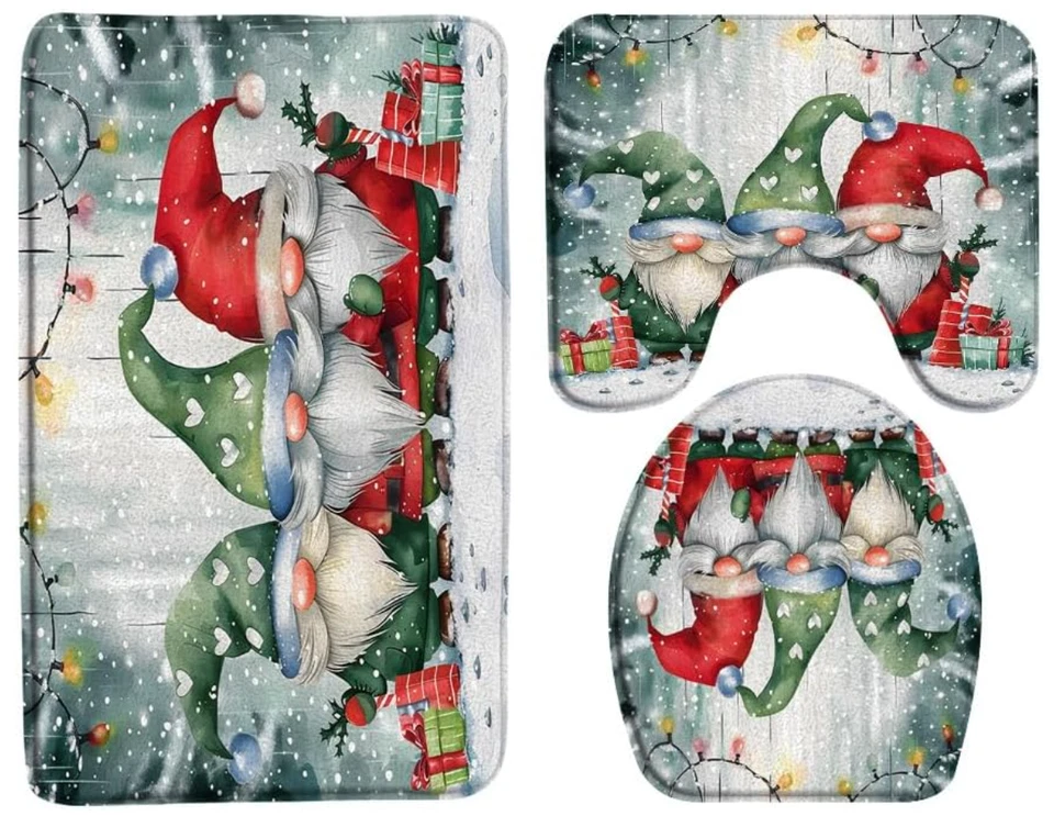 Juego de 4 alfombras de baño color/tema aleatorio cubierta de asiento de inodoro cortina de ducha "OFERTA" Foto 2 de 4