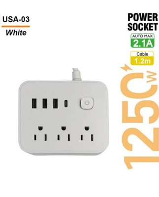 US Plug AC Outlets Power Strip Electrical Socket Cord With USB C Ports NIB.