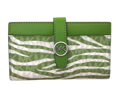 メリトクラシー Michael Kors Greenwich Medium Bifold Wallet-Jungle Green-zebra