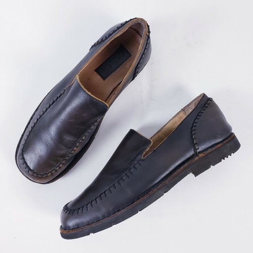 Bed Stu Mens Brown Leather Moc Toe Slip 