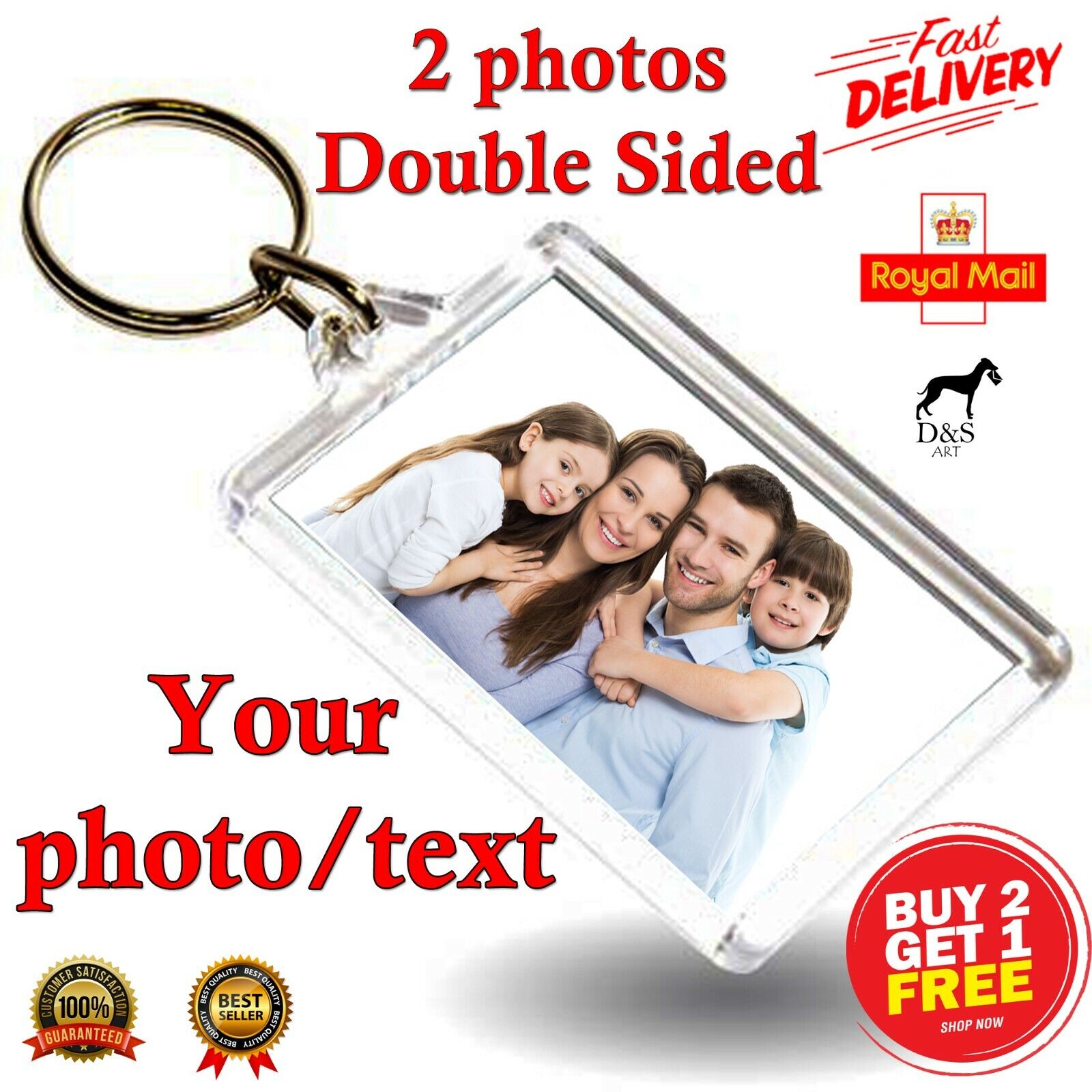 PERSONALISED PHOTO KEYRING BIRTHDAY  Any Image Text Double Sided Acrylic Key