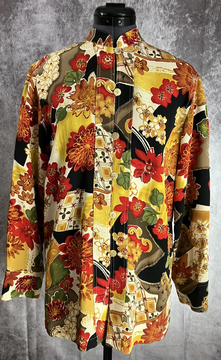 VTG CHICO s Design Asian Inspired Silk Tunic Top Beaded Sz 0