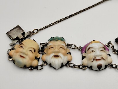 Vintage Toshikane Seven Gods of Fortune Porcelain Silver Vintage Toshikane Seven Gods of Fortune Porcelain Silver