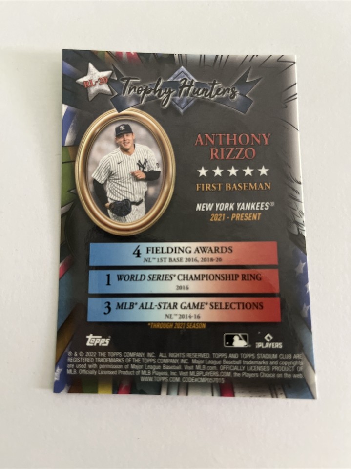 Anthony Rizzo 2022 Topps Stadium Club Chrome Trophy Hunters Insert #RL ...