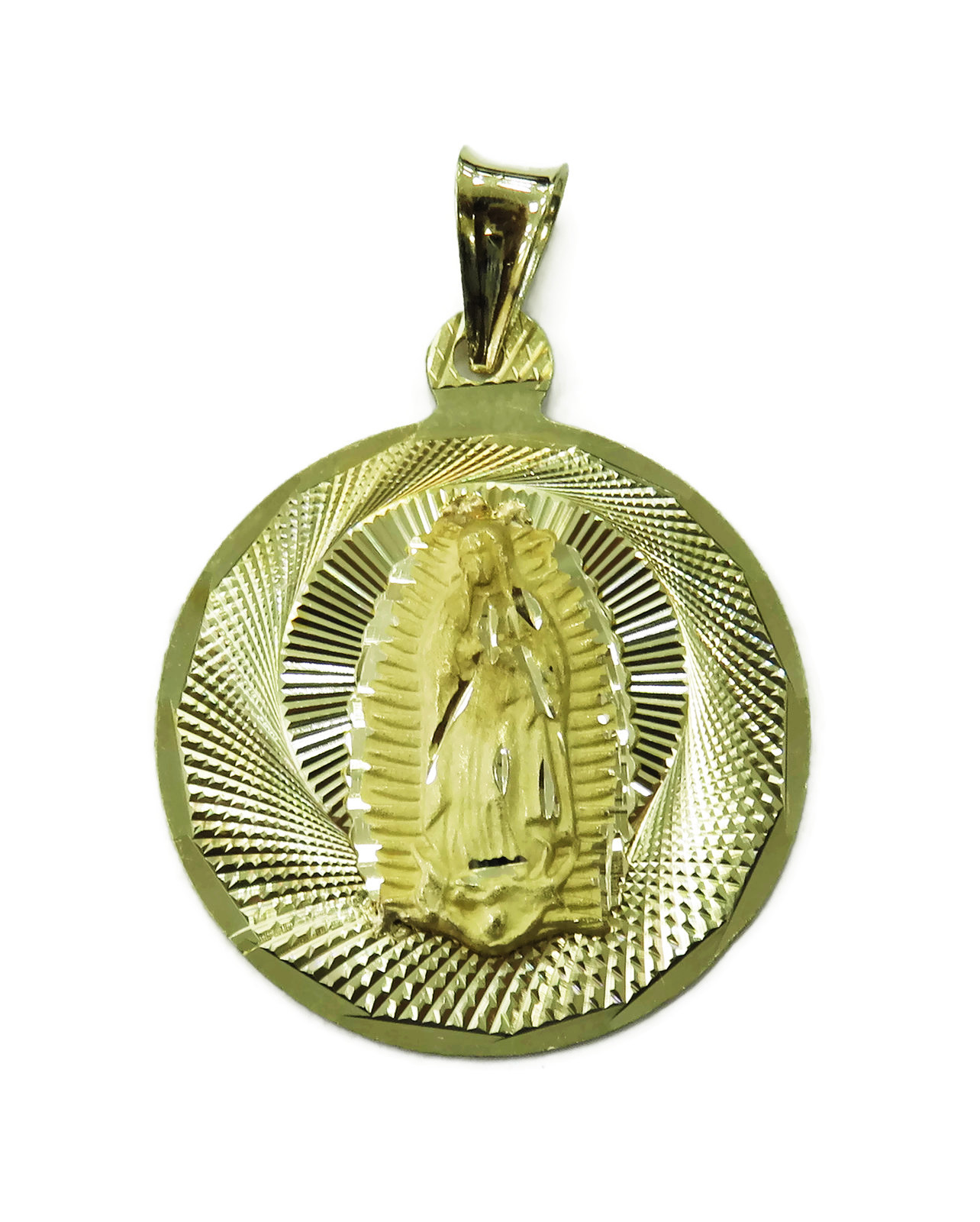 14K Yellow Gold Lady Guadalupe Virgin Mary Medal Charm Necklace Pendant ...