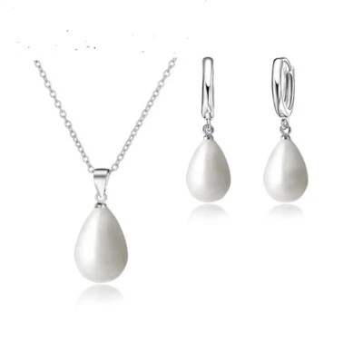 Parure boucles d'oreille collier chaîne pendentif argent 925 top qualité cadeau - Photo 1/2