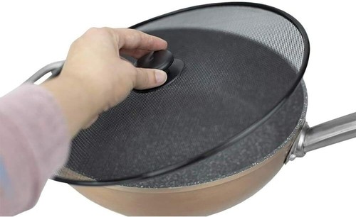 PEBBLE HUG 19cm Splatter Screen, Protective Lid Mesh with Knob, Frying Pan - Picture 35 of 35