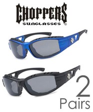 2 PAIR COMBO Chopper Padded Wind Resistant Sunglasses Motorcycle Riding Glasses