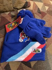 Kid's Youth Super Mario Beanie Winter Hat Gloves Set w/ Pom Pom - New