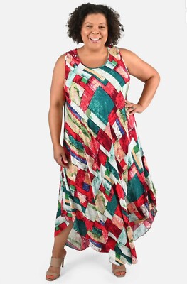 NEW NWT Tamsy Blue, Red, White Umbrella Maxi Dress Fits (1X-3X)