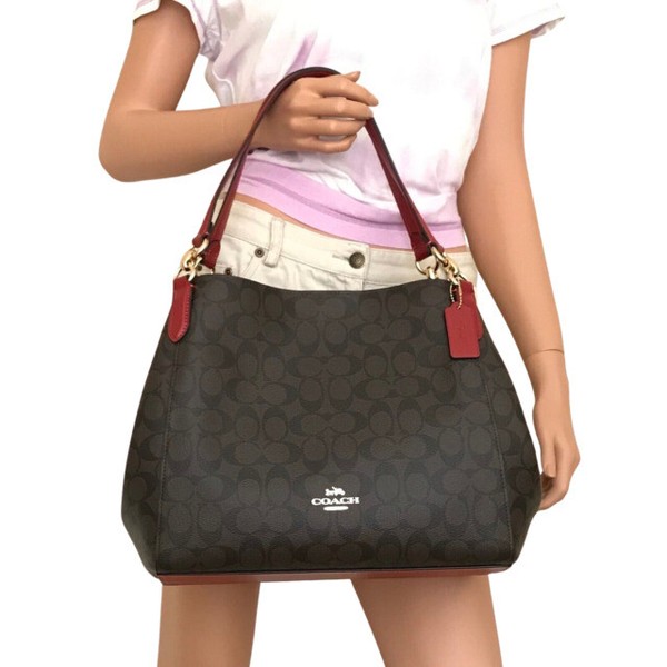 Coach 80298 Hallie Signature Canvas Shoulder Bag - Brown/True Red for sale online | eBay Coach 80298 Hallie Signature Canvas Shoulder Bag - Brown/True Red for sale online | eBay