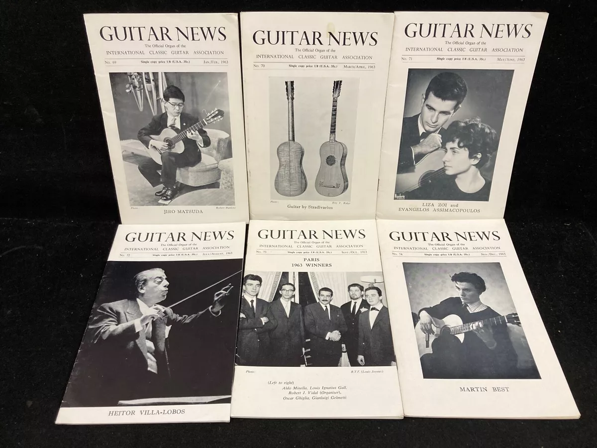 GUITAR NEWS, CLASSICAL GUITAR MAGAZINE, 1963, LOT OF 6, COMPLETE