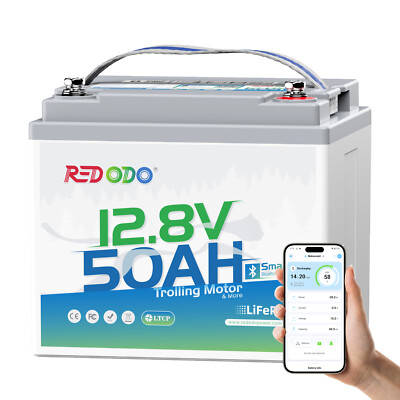 Redodo 12V 50Ah Bluetooth LiFePO4 Battery  Low Temp Cut-off for Trolling Motor