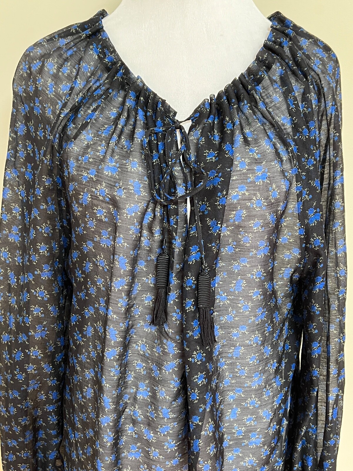 Camicia top nuova con etichette Saint Laurent YSL nera blu rosa floreale manica lunga 38 6 $1890