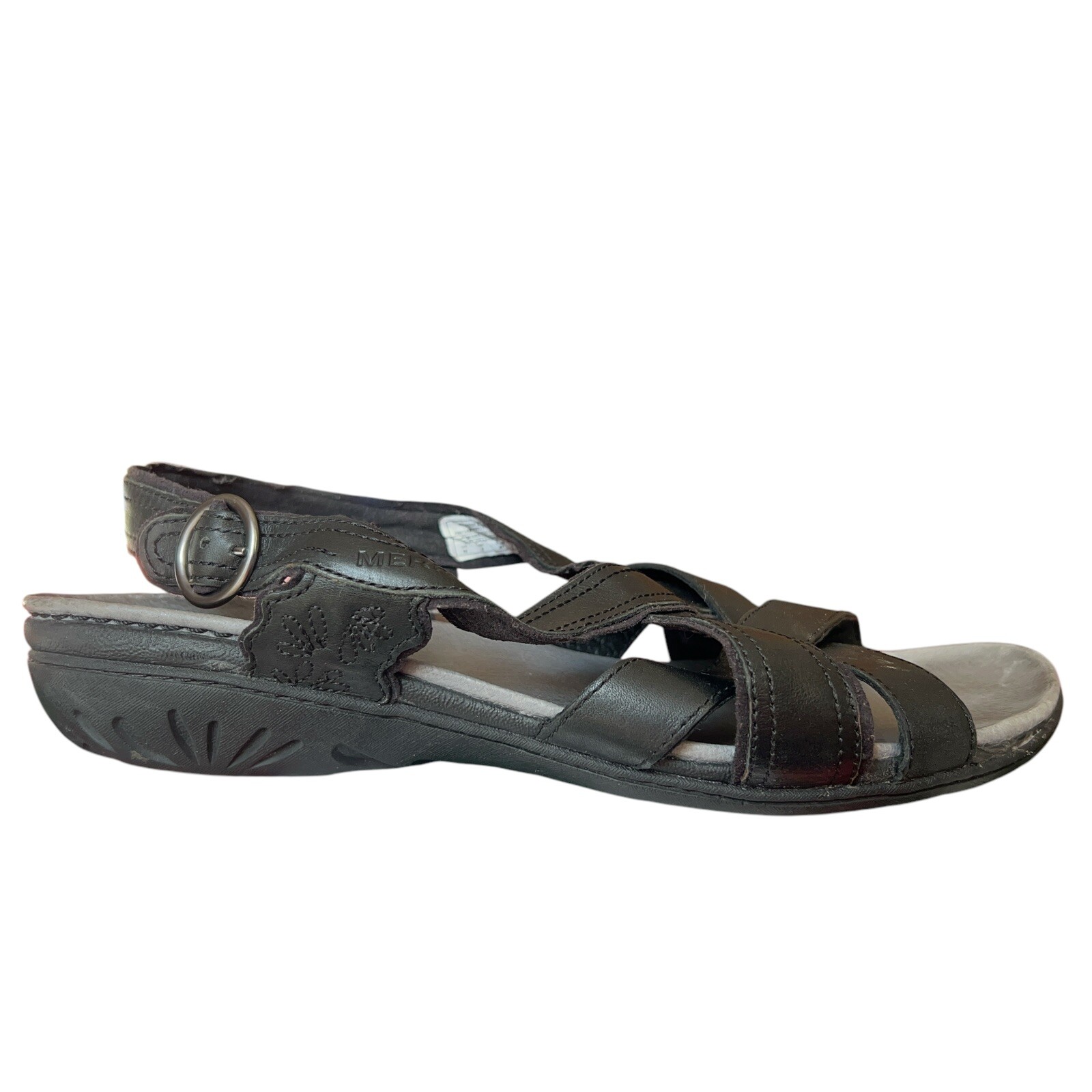 Scarpe sandalo Merrell fagotto nero pelle cinturino slingback donna 10 casual
