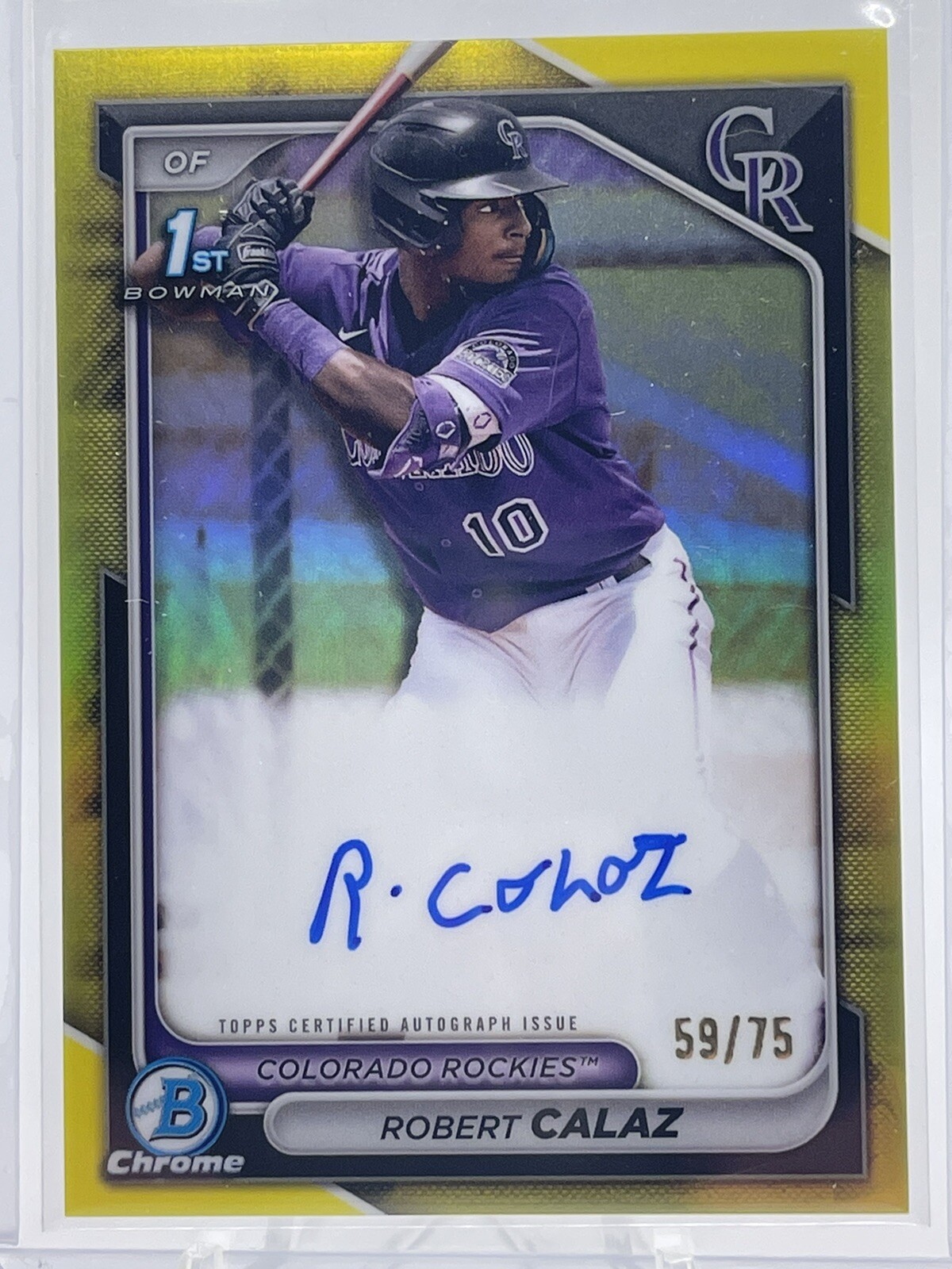 Robert Calaz Auto Yellow 59/75 2024 Bowman Chrome 1st Colorado Rockies