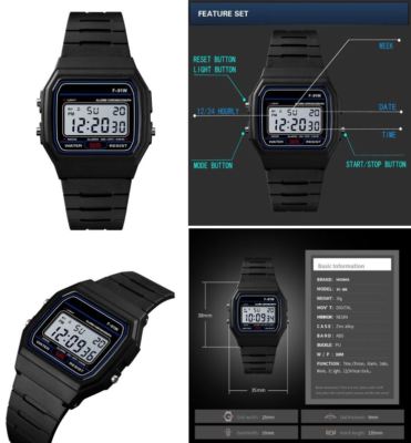 Classic/Retro/Vintage 70 s/80 s F-91W Unisex Digital LCD Watch With Black Strap