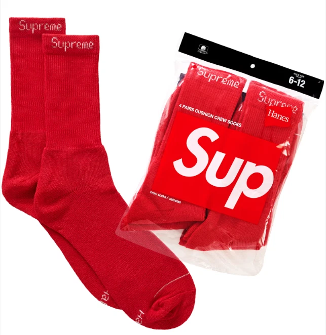 SUPREME x HANES CHAUSSETTES ROUGES FW23 100% AUTHENTIQUES NEUVES LOT DE 4