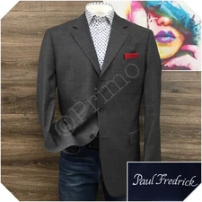 PAUL FREDRICK Mens Blazer Sport Coat Casual Jacket Size 44L Gray Wool Suit