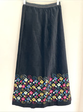 Vintage Velvet Maxi Skirt 25" Waist Black Floral Embroidery Festival Cottagecore