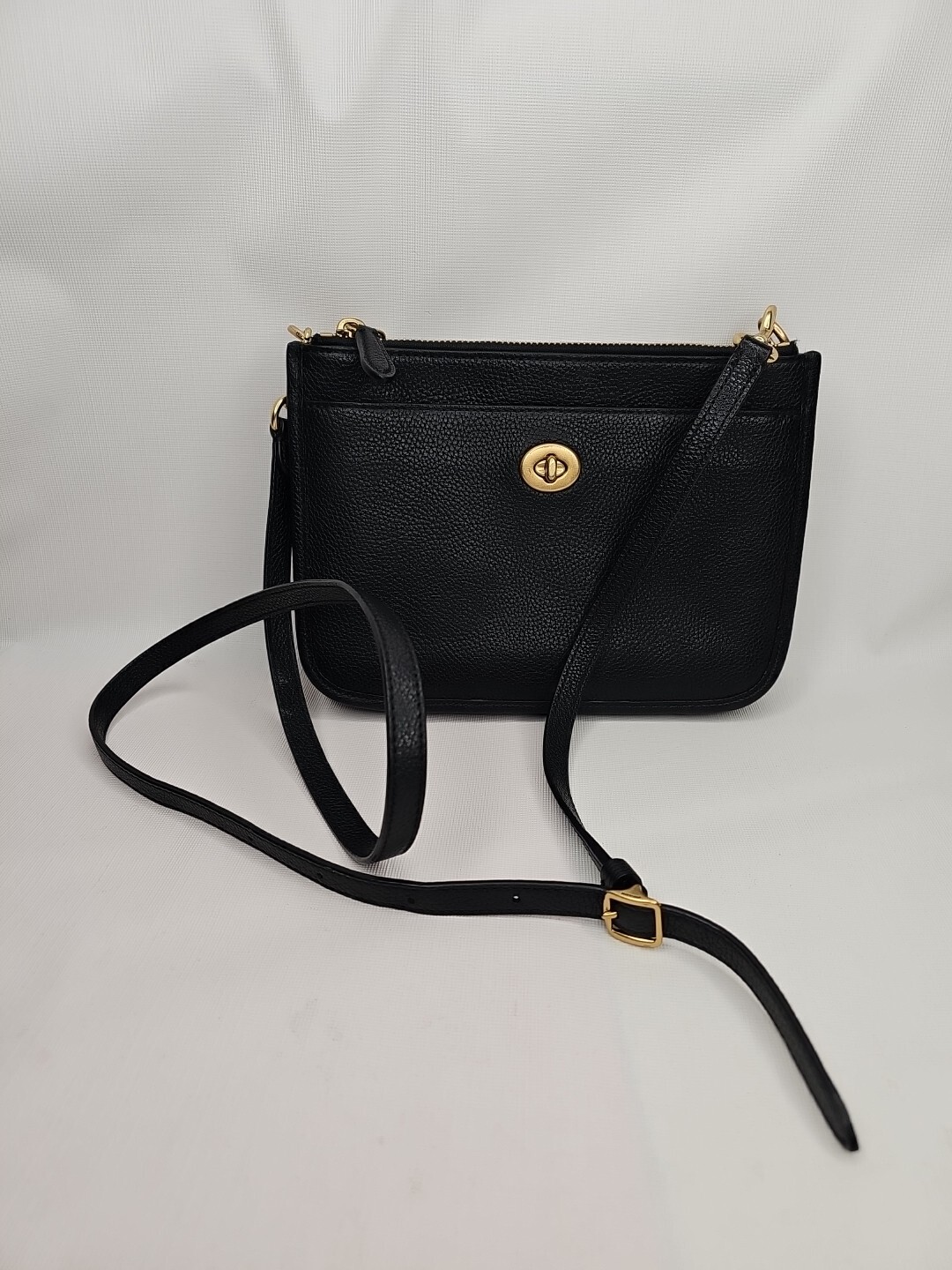 Coach Slim Turnlock Leather Crossbody Pable Women's Handbag in Black  -image