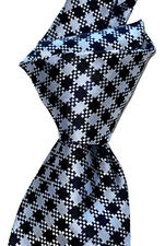  270 NWT TOM FORD Blue w/ Black Gingham check Men 3.5  woven silk neck Tie ITALY