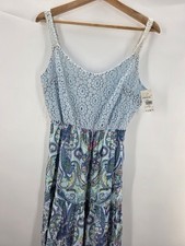 Vertiche Blue Lace and Paisley Print Maxi Dress