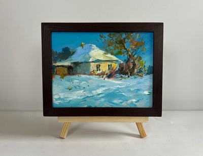 Oil Painting Beautiful Winter Morning Y. Suprunchuk Village Landscape nAAA4318