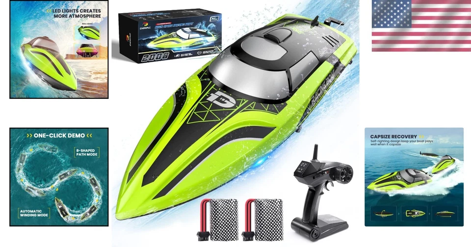 2.4GHz RC Boat with LED Lights - Perfect for Pools, Lakes & Family Entertainment - Image 2 of 4
