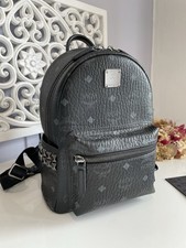 Mcm Stark Rucksack Visetos seitliche Nieten Schwarz Grau NEUWERTIG Original