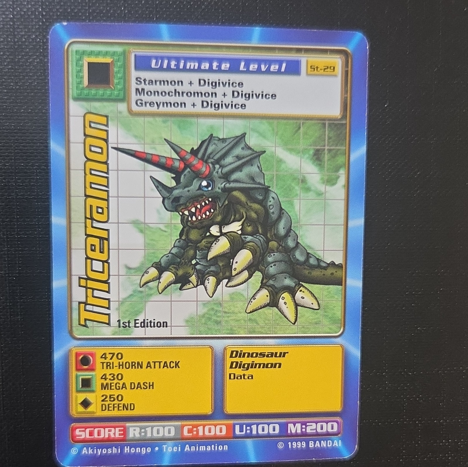 Bandai 1999 Digimon Monsters Triceramon ST-29 1st Edition English Card