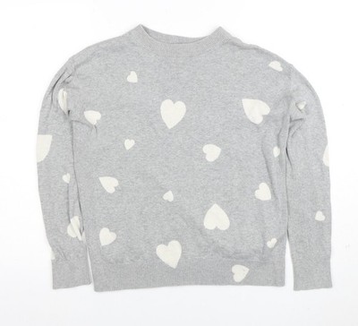 Marks and Spencer Damen Pullover Grau Herzmuster Rundhals XS