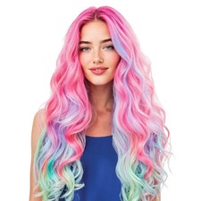 Colorful Gradient Long Curly Hair Wig Middle Part Anime Style Synthetic Party