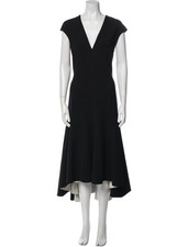Stella McCartney Black Stretch Wool V-Neck Trumpet Flare Midi Dress IT 46 US 10