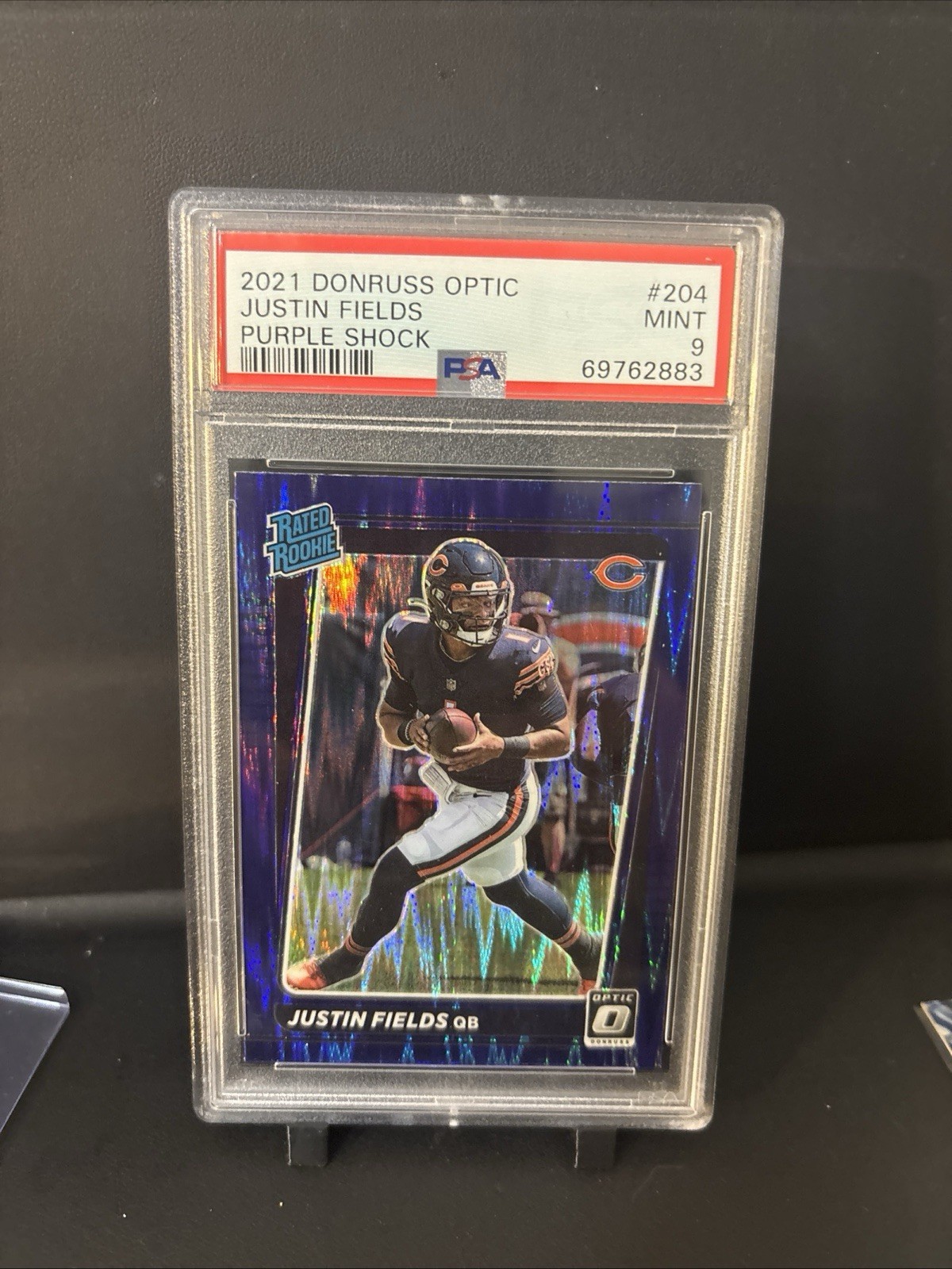 2021 Donruss Optic Justin Fields Purple Shock RC Rated Rookie #204 PSA 9